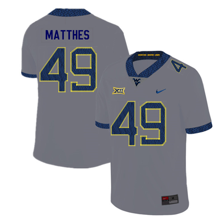 NCAA Men's Evan Matthes West Virginia Mountaineers Gray #49 Nike Stitched Football College 2019 Authentic Jersey ER23Y18VK